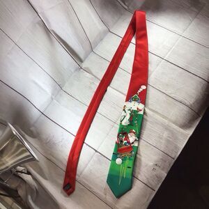 Vintage Hallmark Holiday Traditions Red Green Santa Reindeer Golf Tie